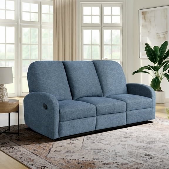 Relax-A-Lounger Panama Modern Woven Upholstered Reclining Sofa, Blue
