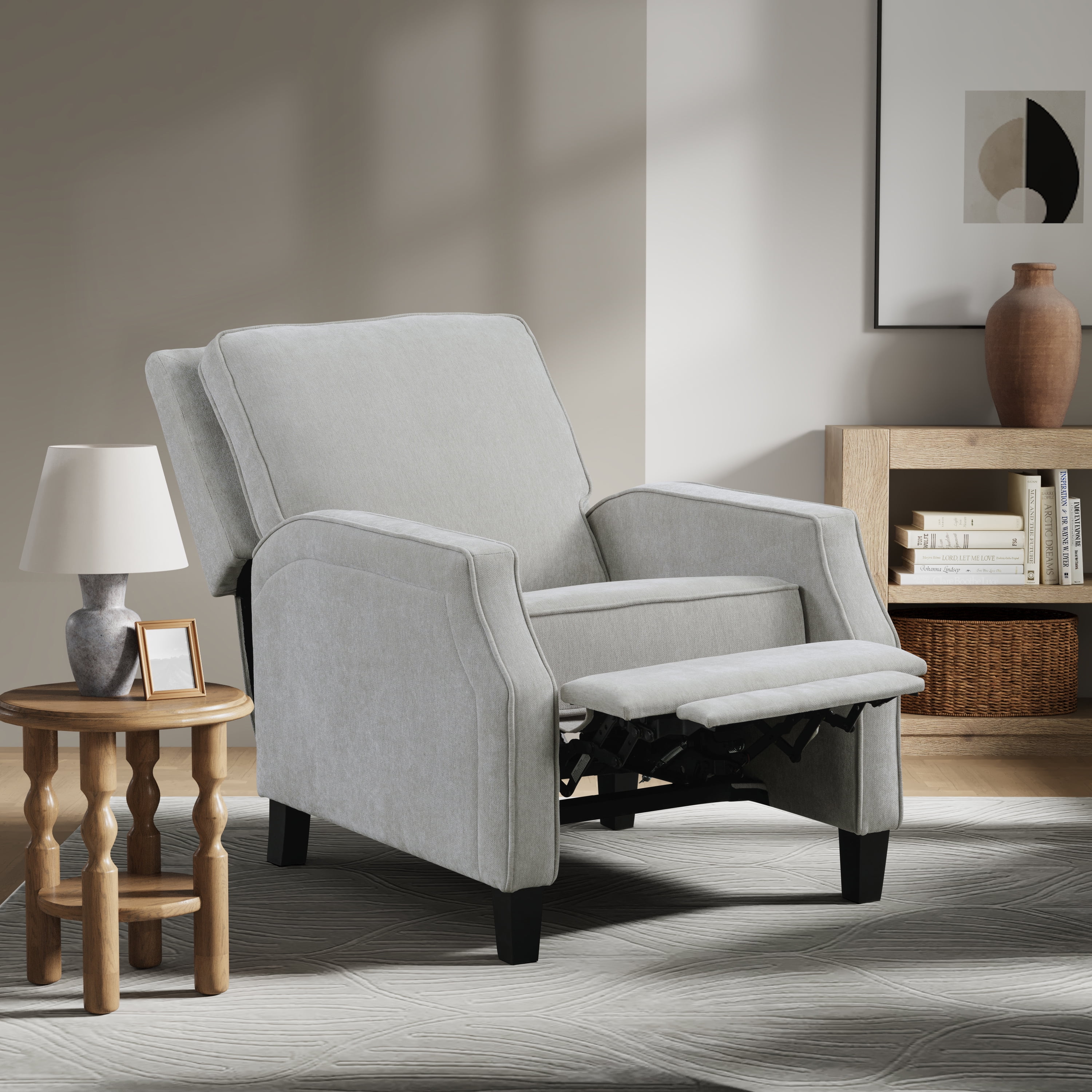 Relax A Lounger Sorrento Modern Push Back Recliner Light Gray Woven Fabric