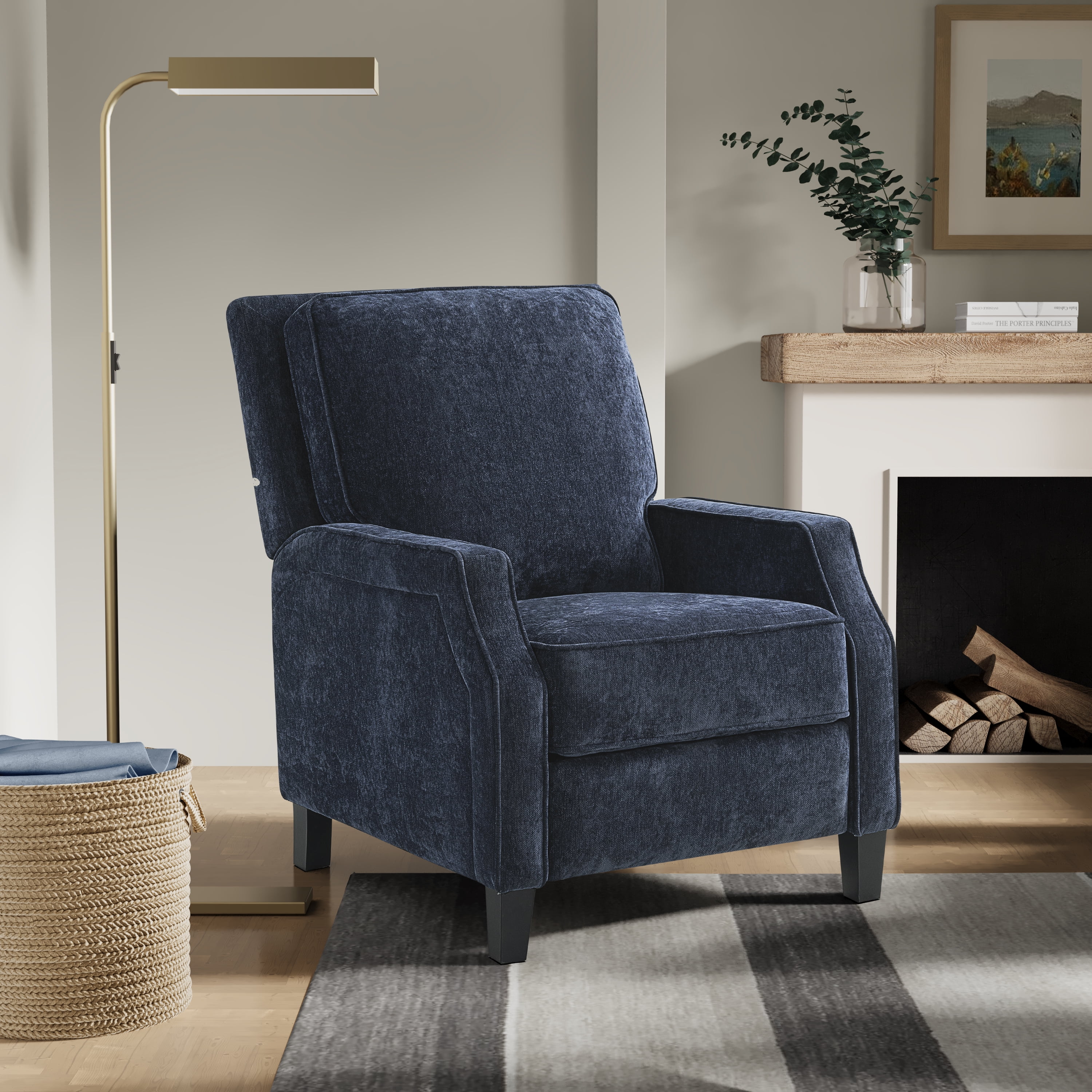 Navy Blue Polyester Fabric Push Back Recliner with Hardwood Frame