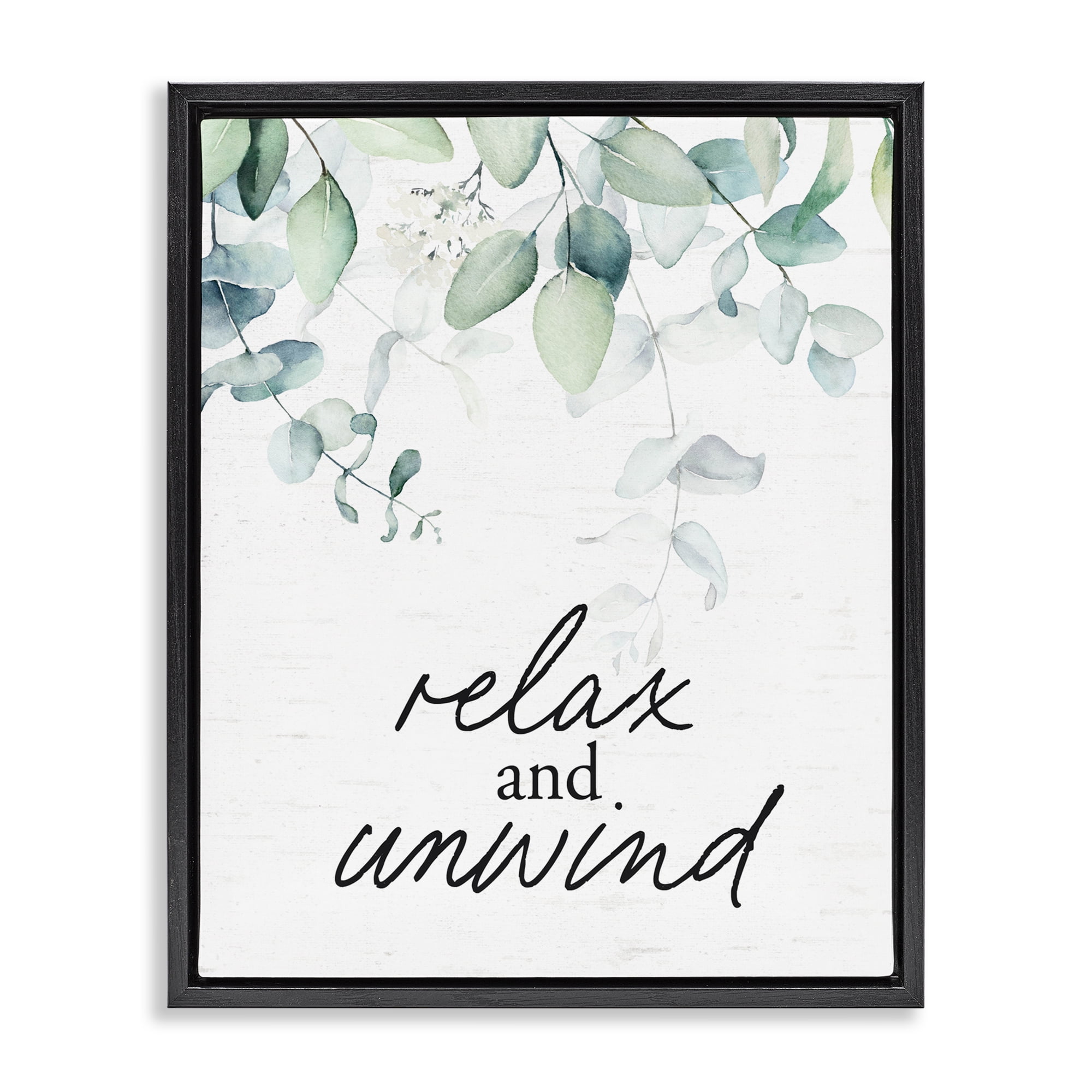Relax And Unwind Herb Leaves Black Framed Floater Canvas Wall Art, design by Lettered and Lined