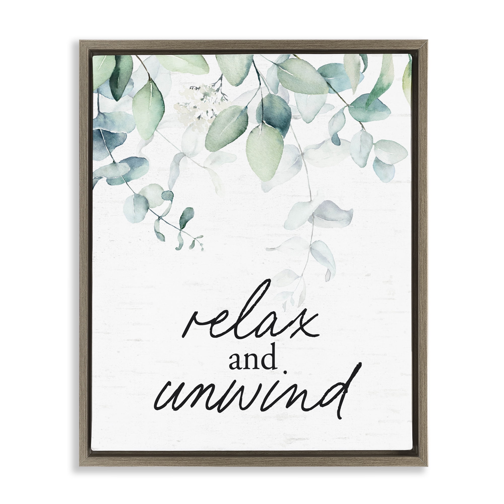 Relax And Unwind Herb Leaves Brown Framed Floater Canvas Wall Art, design by Lettered and Lined