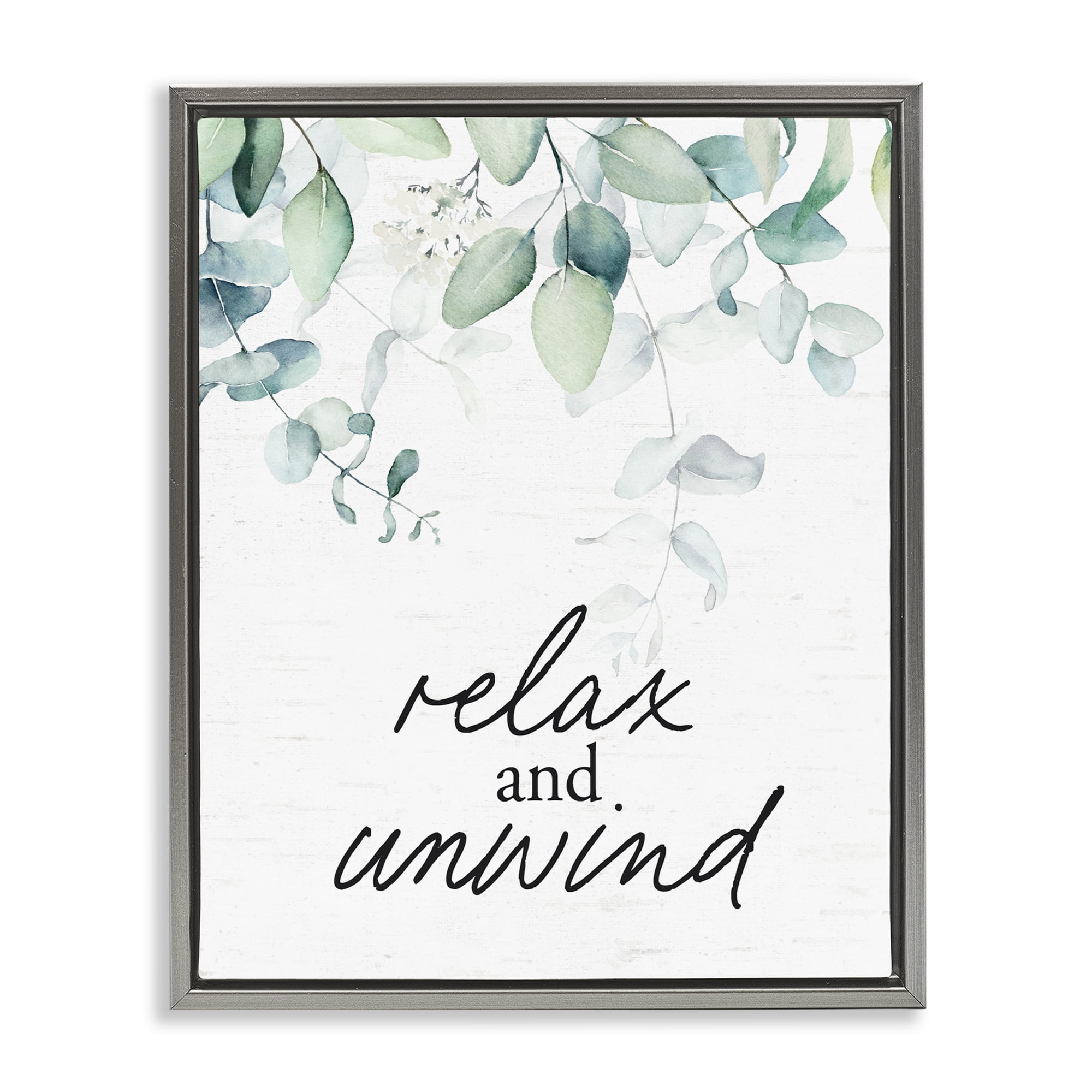 Relax And Unwind Herb Leaves Gray Framed Floater Canvas Wall Art, design by Lettered and Lined