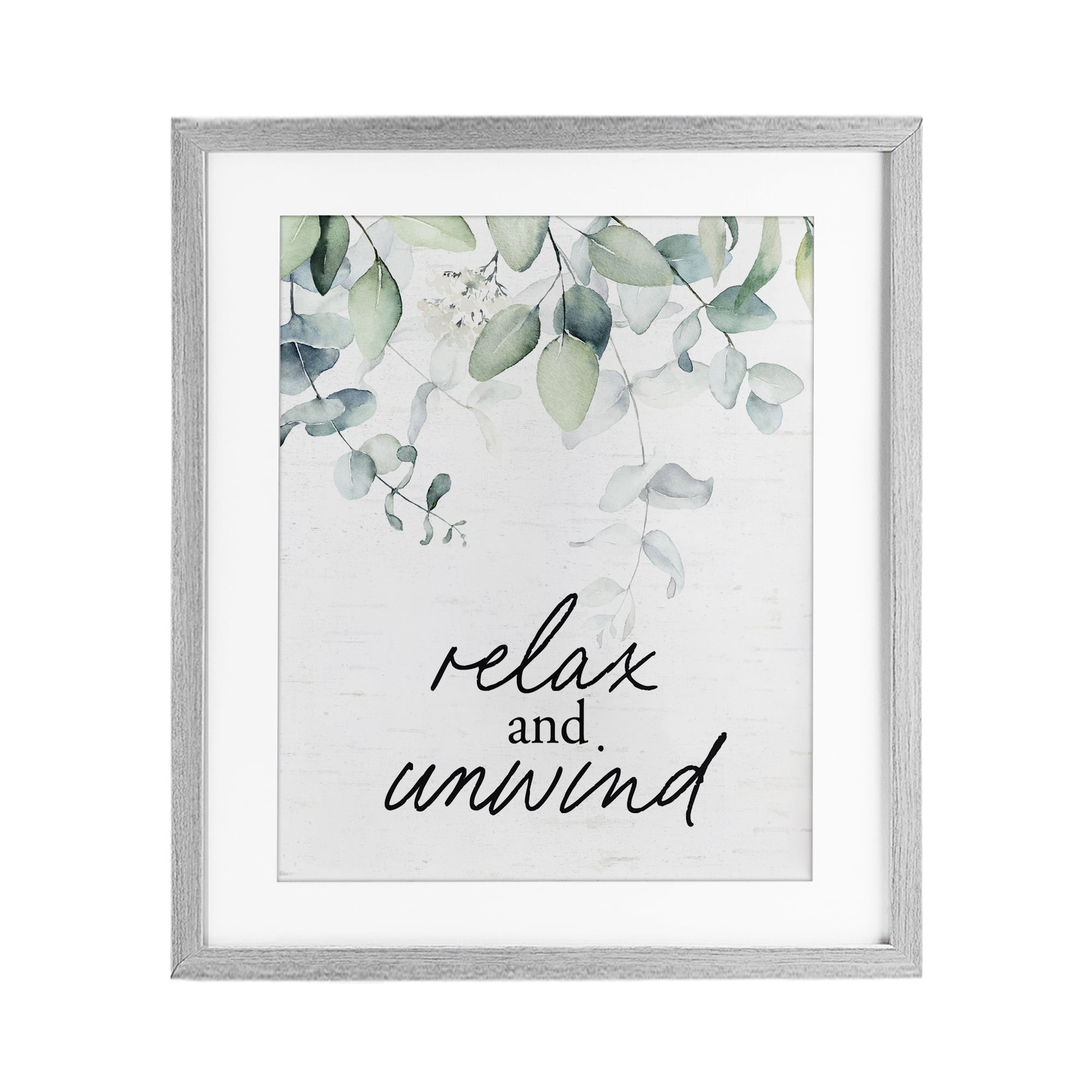 Relax And Unwind Herb Leaves Gray Framed Print Under Glass, design by Lettered and Lined