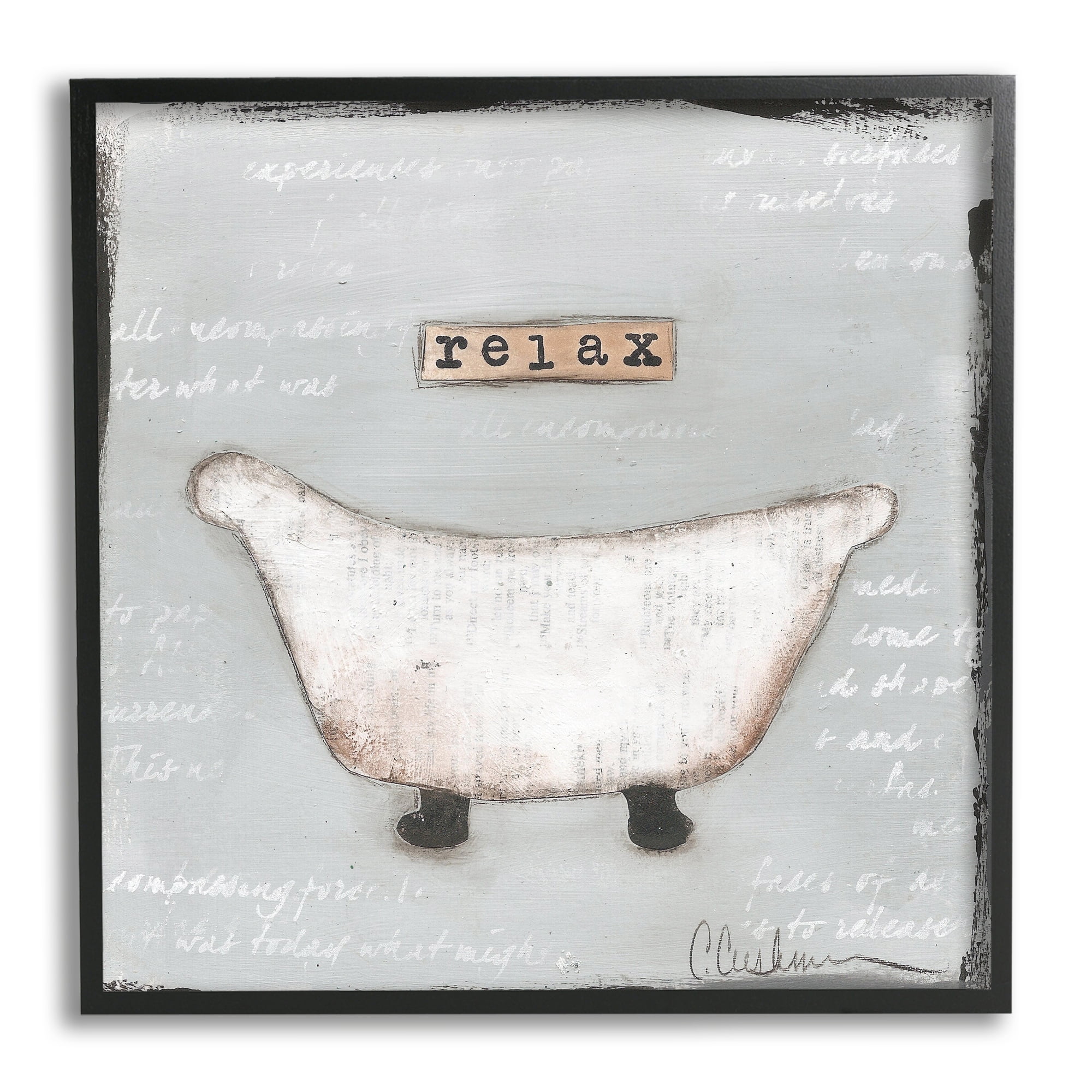 Relax Bathtub Pastels Bath Typography Framed Art Print Wall Art, 17x17