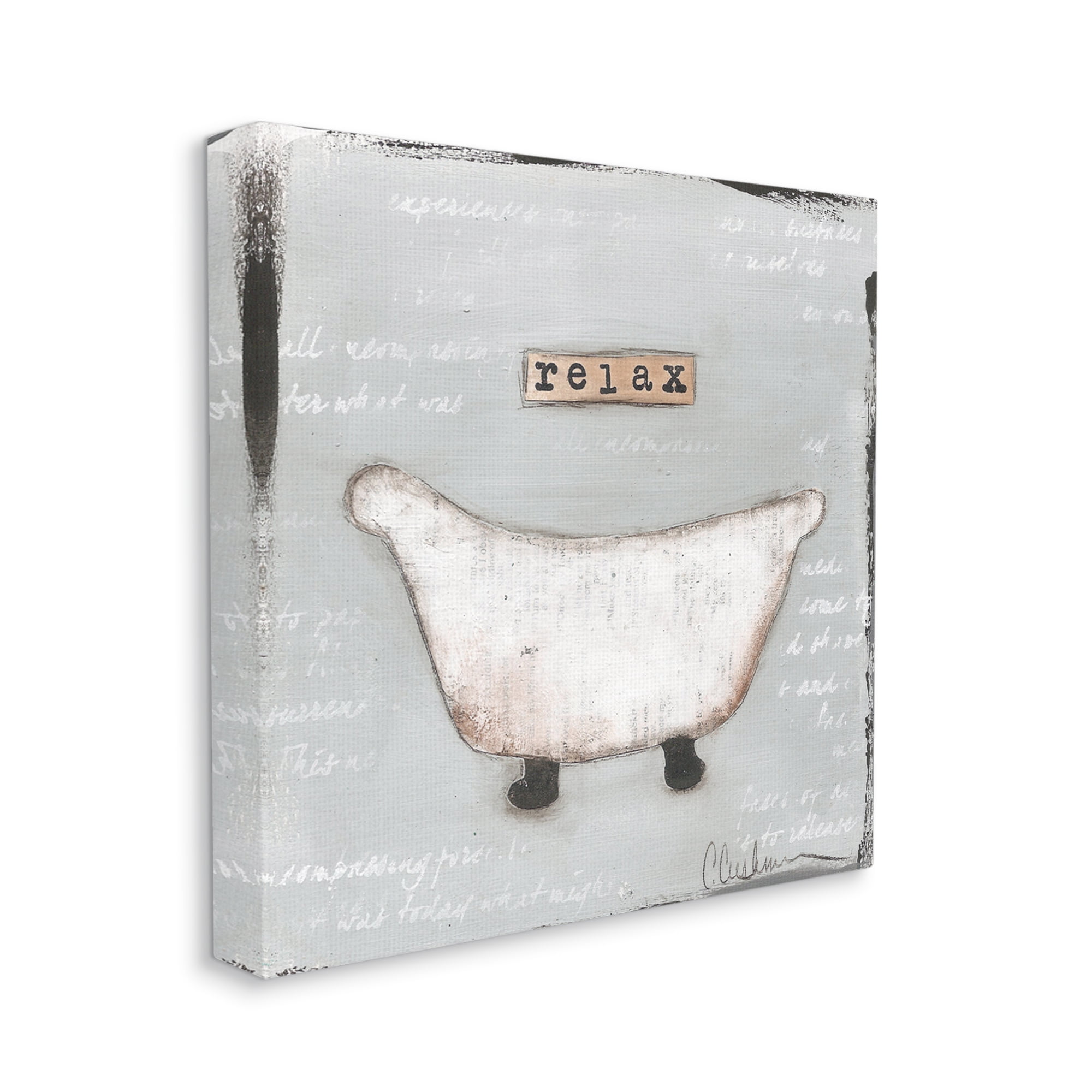 Relax Bathtub Pastels Bath Typography Gallery-Wrapped Canvas Print Wall Art, 17x17