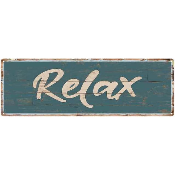 Relax Beach Style Wood Look Sign Gift Green 6x18 Metal Decor 206180086013