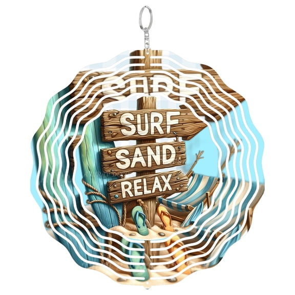 Relax Beach Surf And Sand 3D Wind Spinner, Summer Vacation Gift, UV Printed Metal Outdoor Decor, Round