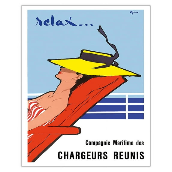 Relax... - Chargeurs Réunis Maritime Company - Vintage Ocean Liner Travel Poster by René Gruau c.1950s - Fine Art Matte Paper Print (Unframed) 16x20in