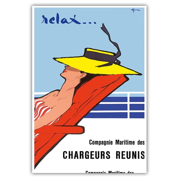 Relax... - Chargeurs Réunis Maritime Company - Vintage Ocean Liner Travel Poster by René Gruau c.1950s - Master Art Print (Unframed) 13in x 19in