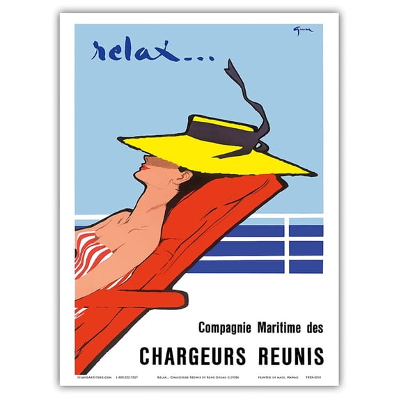 Relax... - Chargeurs Réunis Maritime Company - Vintage Ocean Liner Travel Poster by René Gruau c.1950s - Master Art Print (Unframed) 9in x 12in
