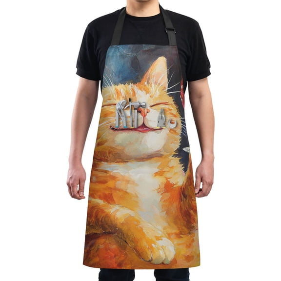 Relax Elegant Orange Cat Chef Kitchen Apron with Pockets for Women Waterproof Aprons for Cooking Baking