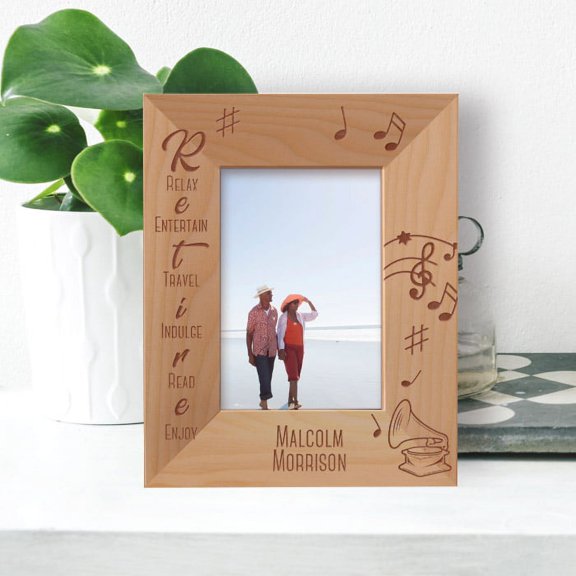 Relax Entertain Travel Indulge Read Enjoy Personalized Wooden Frame 3 1/2" x 5" Brown (Vertical)