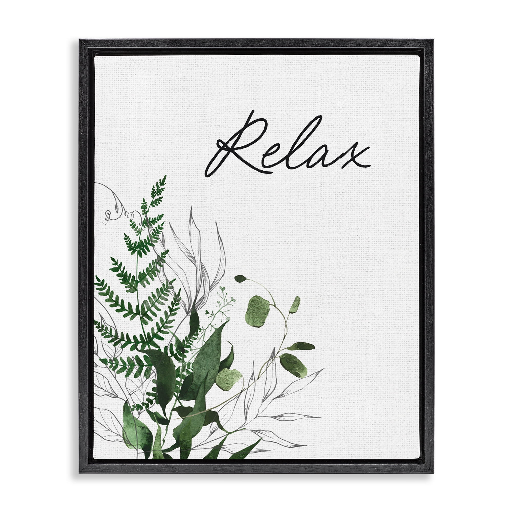Relax Ferns & Botanicals Black Framed Floater Canvas Wall Art, design by Lettered and Lined