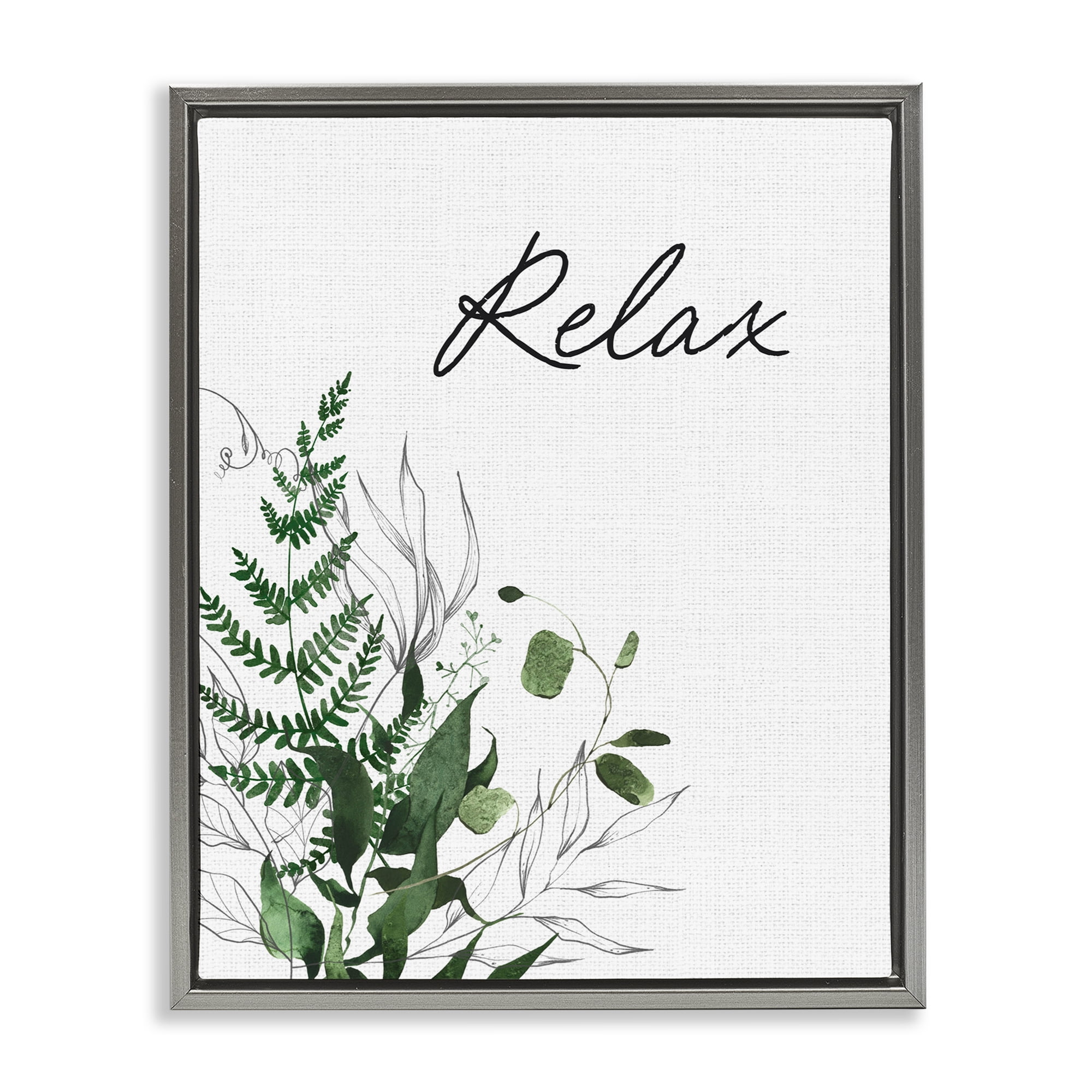 Relax Ferns & Botanicals Gray Framed Floater Canvas Wall Art, design by Lettered and Lined