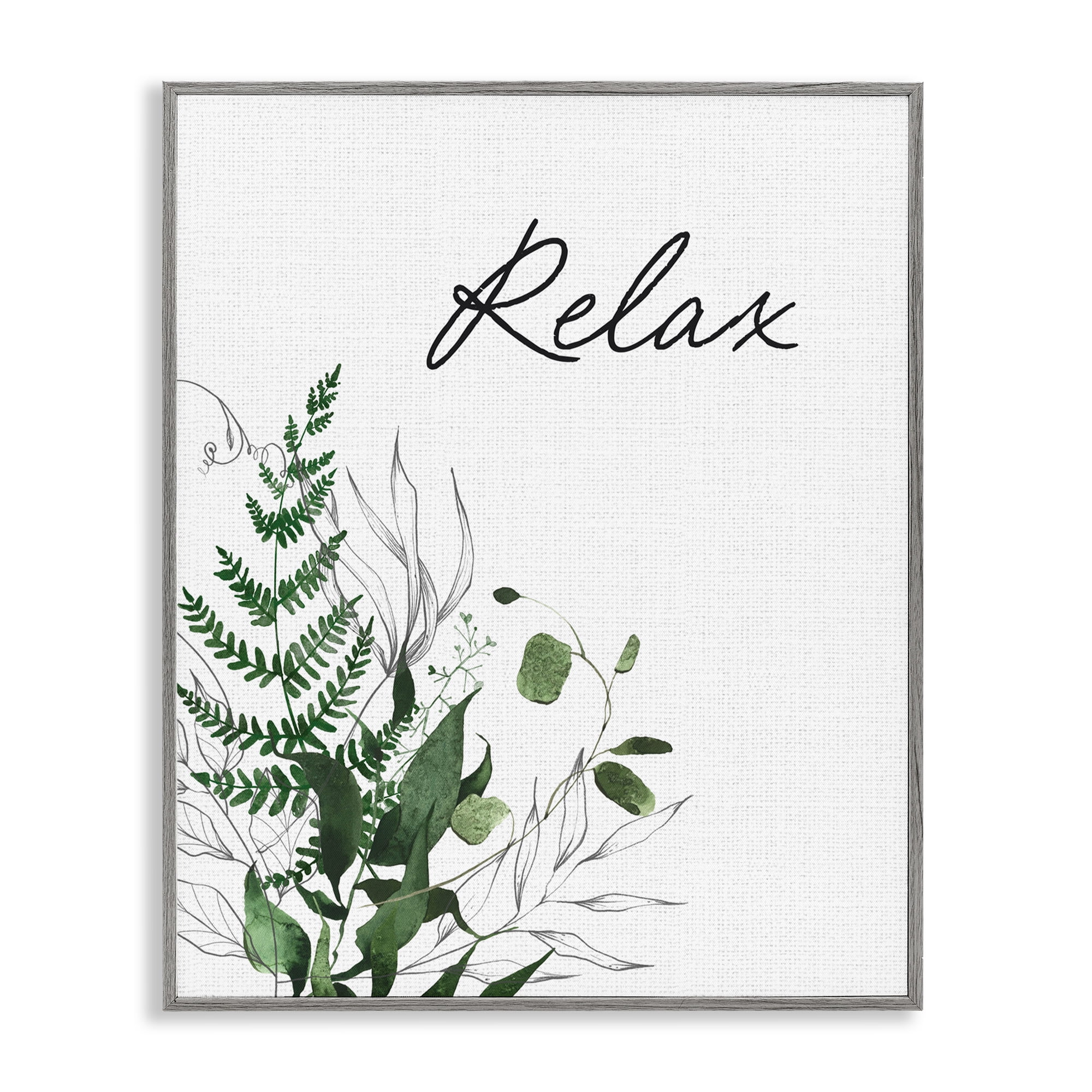 Relax Ferns & Botanicals Gray Framed Giclee Art, design by Lettered and Lined