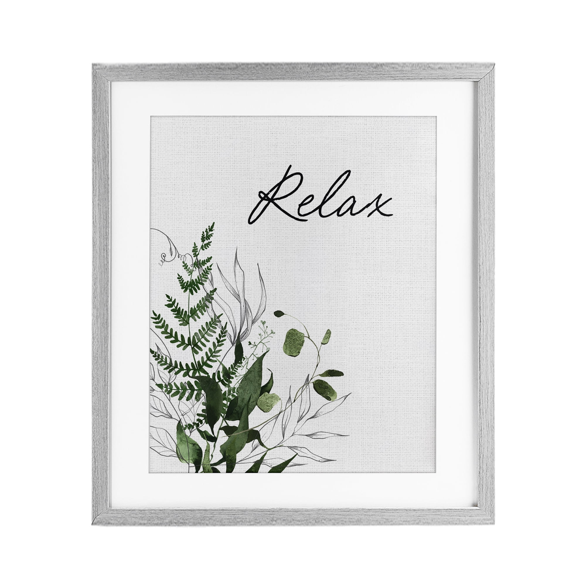Relax Ferns & Botanicals Gray Framed Print Under Glass, design by Lettered and Lined