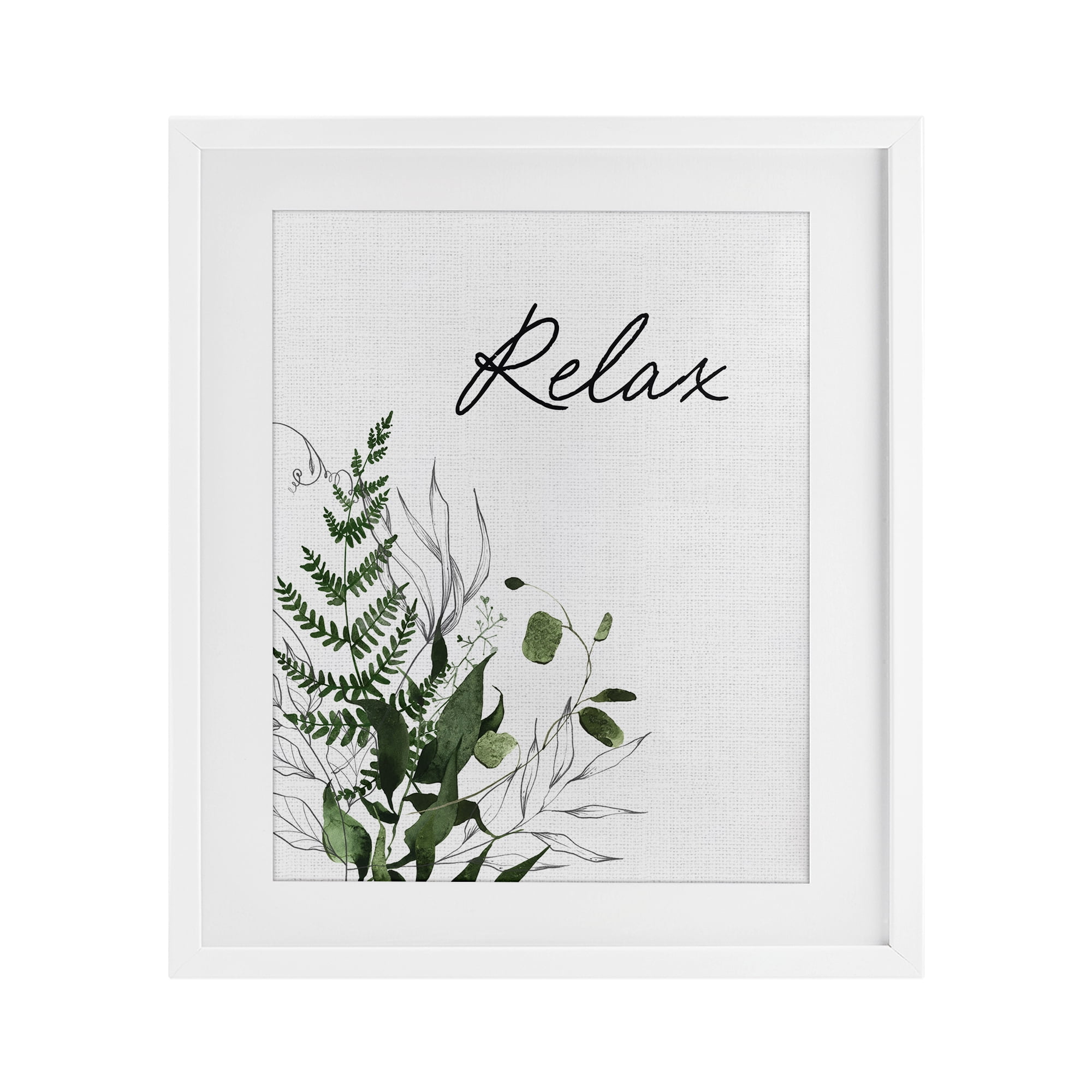 Relax Ferns & Botanicals White Framed Print Under Glass, design by Lettered and Lined