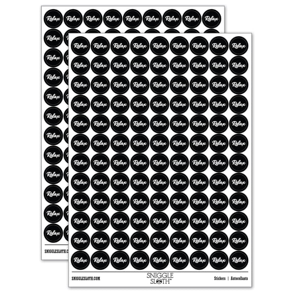 Relax Fun Text 200+ Round Stickers - Black - Matte Finish - 0.50" Size