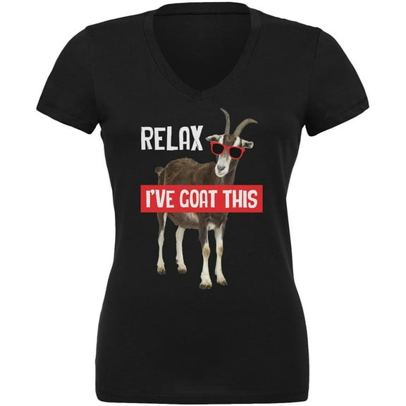 Relax I've Goat Got This Black Juniors V-Neck T-Shirt - Medium
