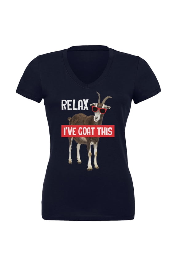 Relax I've Goat Got This Navy Juniors V-Neck T-Shirt - Medium