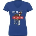 thumbnail image 1 of Relax I've Goat Got This Royal Juniors V-Neck T-Shirt - Small, 1 of 1
