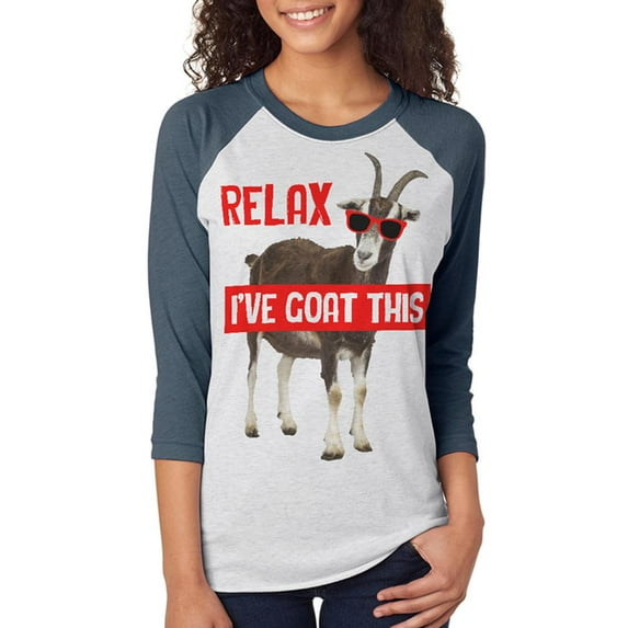 Relax I've Goat Got This Unisex Raglan T Shirt Indigo Heather-Heather White 2XL