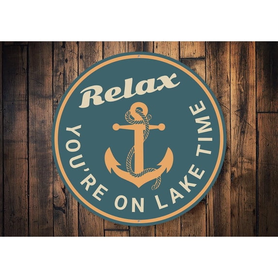 Relax Lake Time Novelty Decor, Metal Wall Sign - 12" Circle