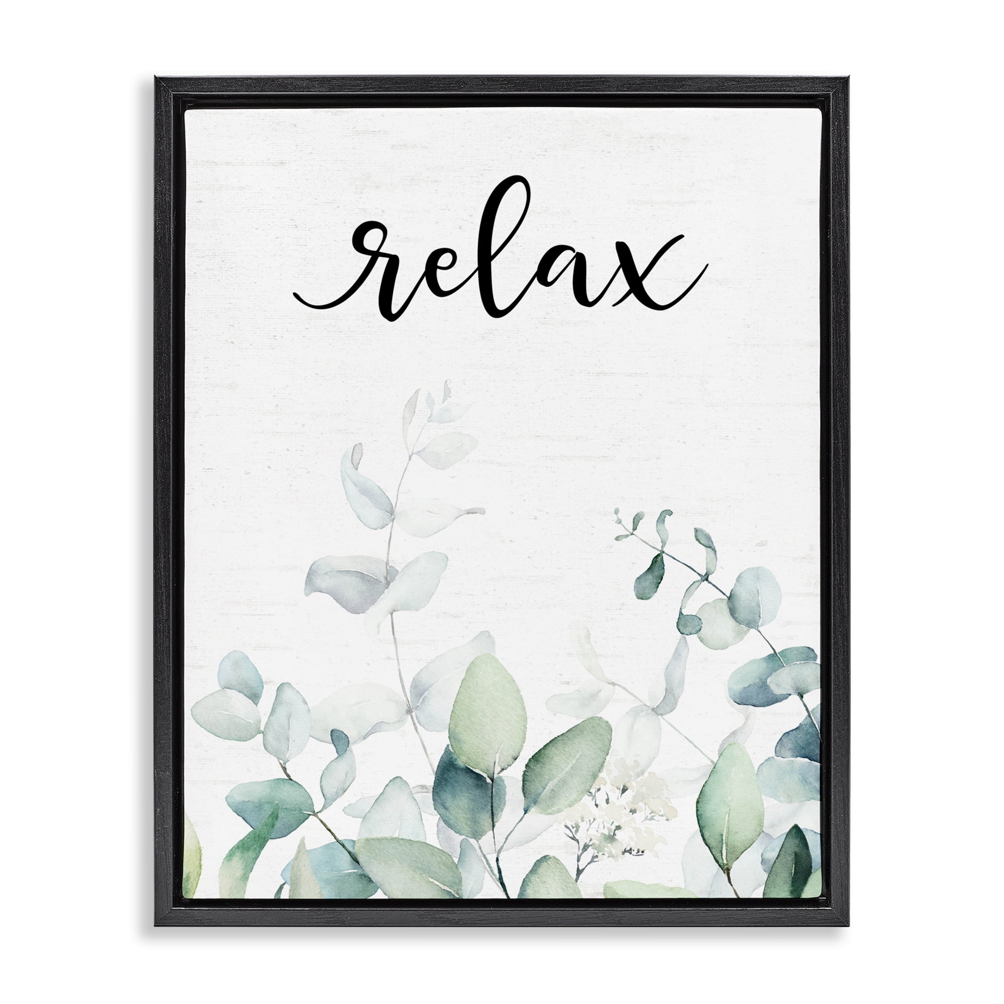 Relax Leafy Herbs Black Framed Floater Canvas Wall Art, design by Lettered and Lined