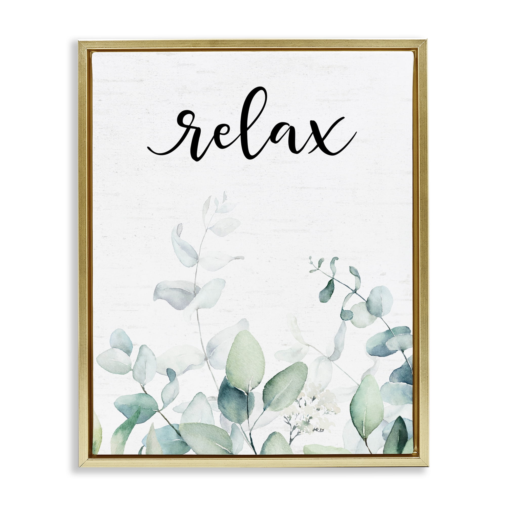 Relax Leafy Herbs Gold Framed Floater Canvas Wall Art, design by Lettered and Lined