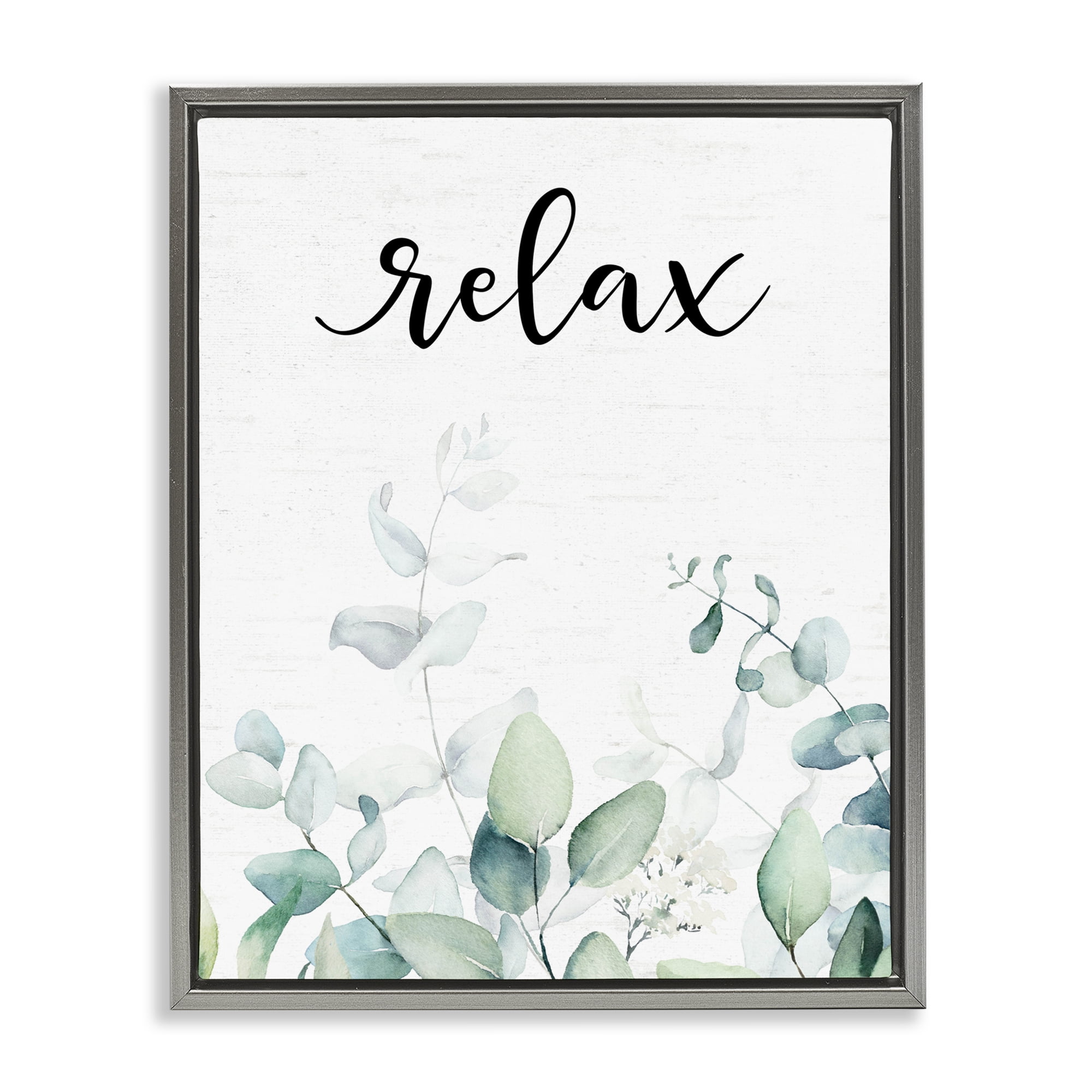 Relax Leafy Herbs Gray Framed Floater Canvas Wall Art, design by Lettered and Lined