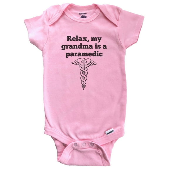 Relax My Grandma Is A Paramedic Funny Grandchild Baby Bodysuit (Pink)