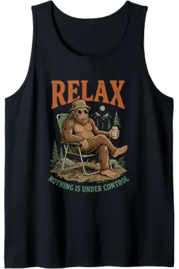 Relax Nothing Is Under Control Bigfoot Camping Playful Lazy Tank Top Size S-3XL