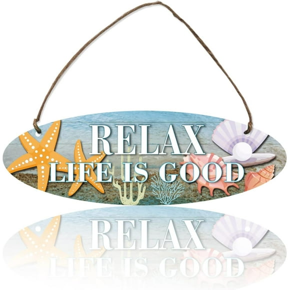 Relax Quotes Wood Signs Decorative Hanging Signs Plaques Colorful Wood Wall Art Decor Wooden Hanging Door Decor for Beach House Summer House Home Wall Decorations 35cmx13cmx1.5cm