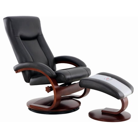 Oslo 54 Series Leather Swivel Recliner and Ottoman Set in Black
