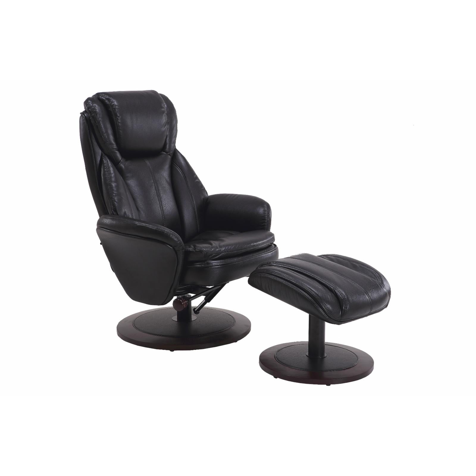 Black Air Leather Swivel Recliner with Ottoman