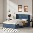 thumbnail image 1 of Relax & Rejuvenate Full-Size Wingback Headboard Modern Linen and Metal Platform Bed, Misty Blue, 1 of 2