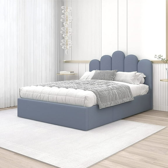 Relax & Rejuvenate Upholstered Platform Bed Frame Full Size Gas Lift Up Storage Bed with Headboard, Storage Underneath, Steel Slat Support with Hydraulic Storage System Grey