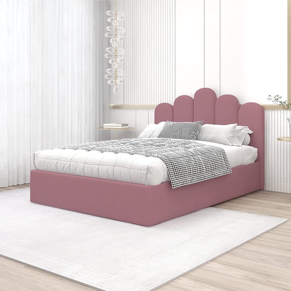 Relax & Rejuvenate Upholstered Platform Bed Frame Full Size Gas Lift Up Storage Bed with Headboard, Storage Underneath, Steel Slat Support with Hydraulic Storage System Pink
