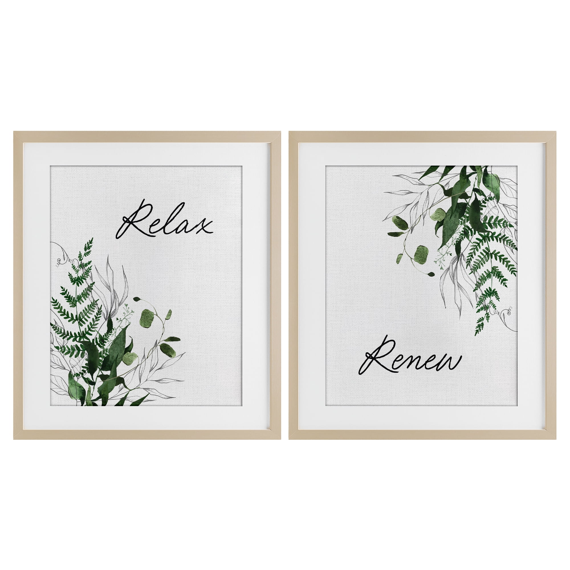 Relax Renew Botanical Leaves 2 Piece Birch Framed Print Under Glass Set, design by Lettered and Lined