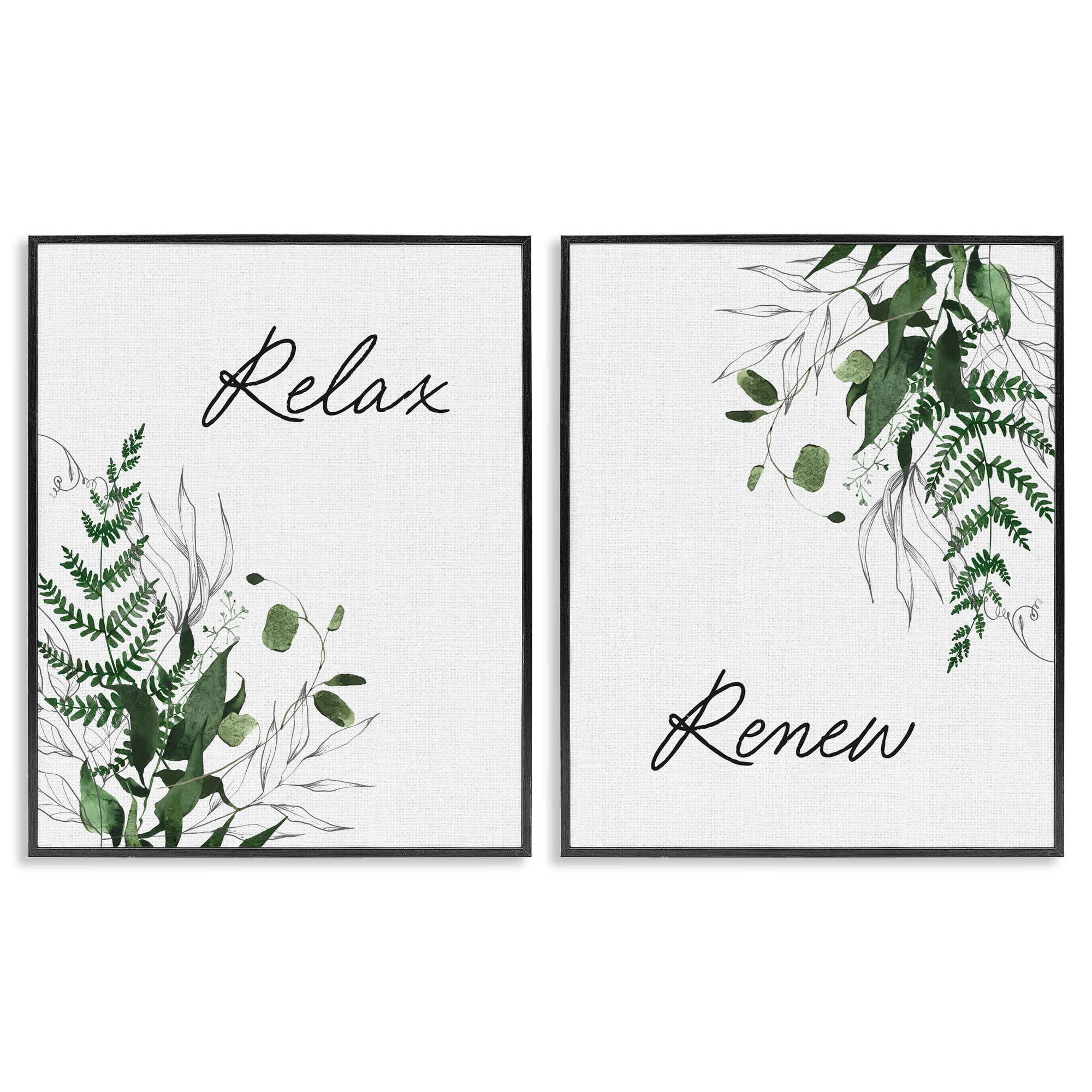 Relax Renew Botanical Leaves 2 Piece Black Framed Giclee Art Set, design by Lettered and Lined