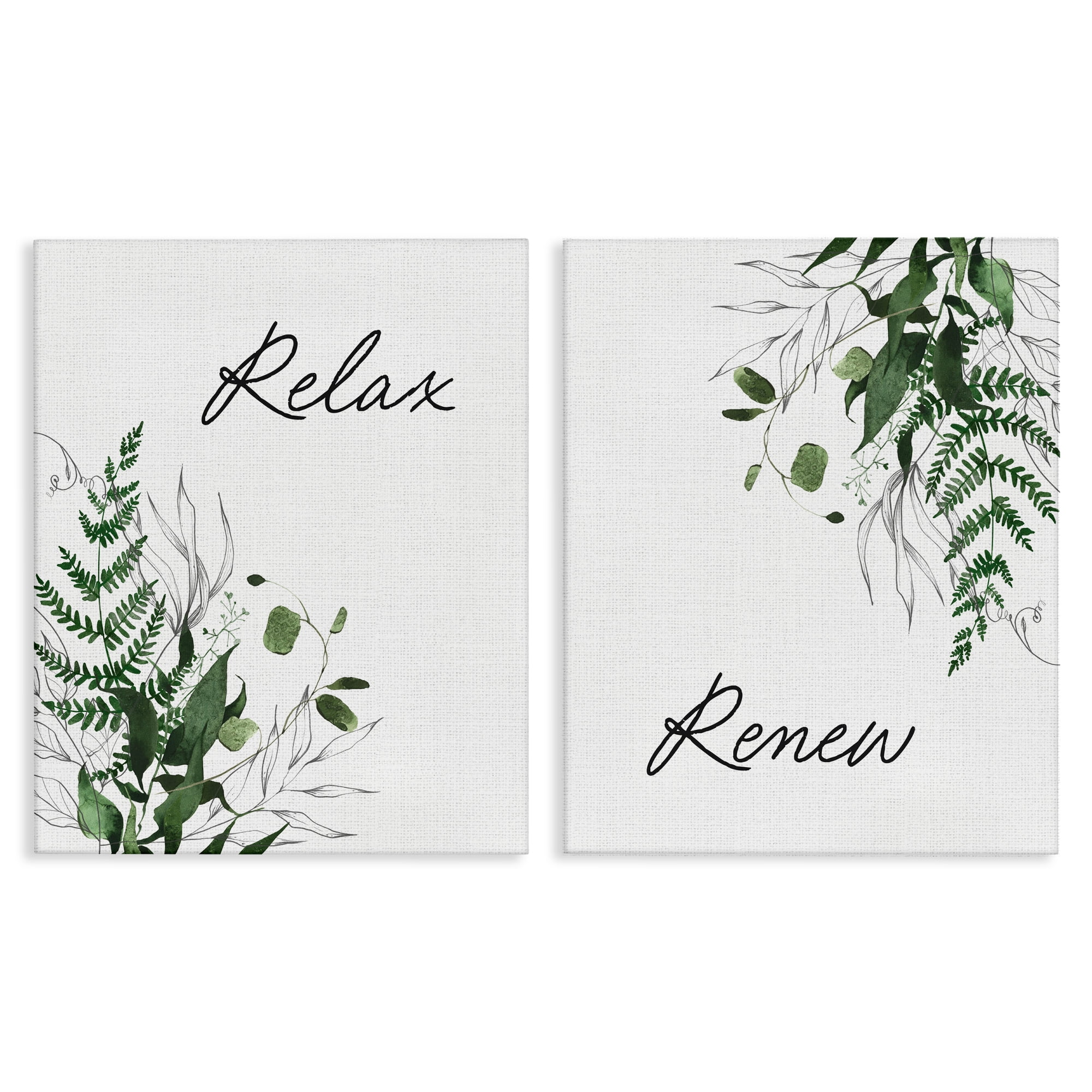 Relax Renew Botanical Leaves 2 Piece Canvas Wall Art Set, design by Lettered and Lined