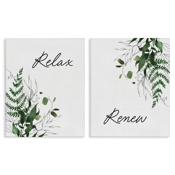 Stupell Industries Rustic Lodge Relax Renew Botanical Leaves 2pc Canvas Art Set, 16 x 20 each, by Lettered and Lined
