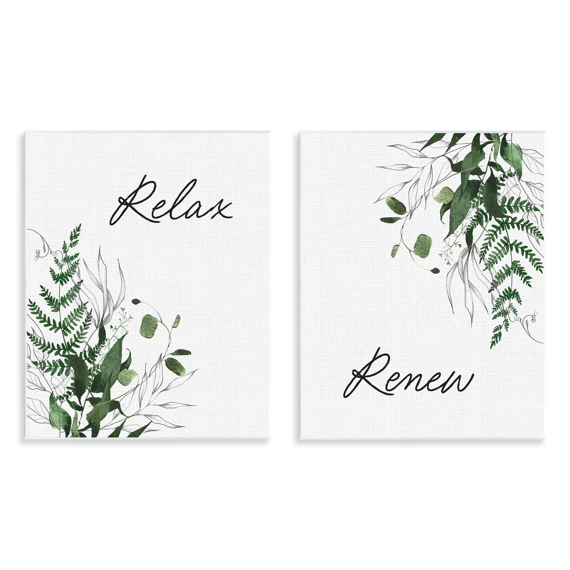 Relax Renew Botanical Leaves 2 Piece Wall Plaque Art Set, design by Lettered and Lined