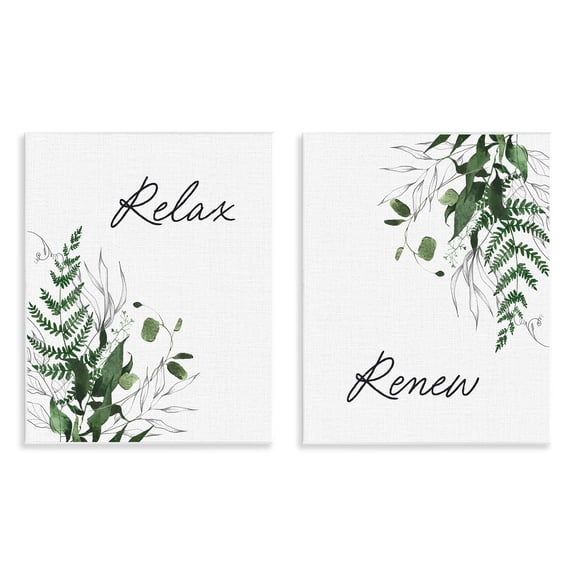 Relax Renew Botanical Leaves 2 Piece Wall Plaque Art Set, design by Lettered and Lined