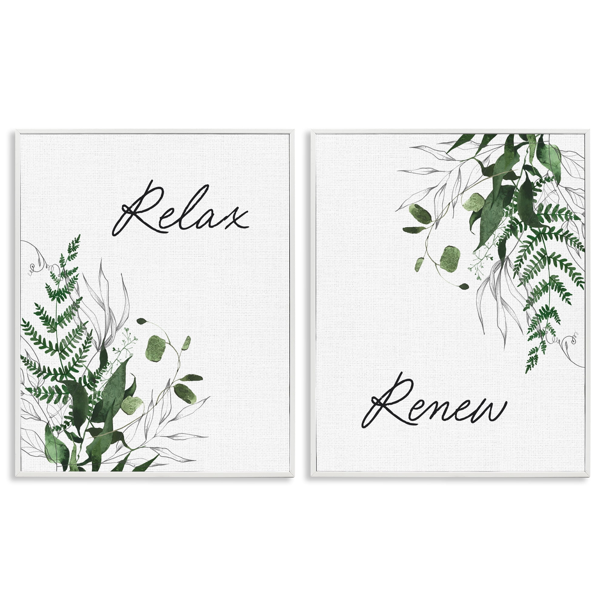 Relax Renew Botanical Leaves 2 Piece White Framed Giclee Art Set, design by Lettered and Lined
