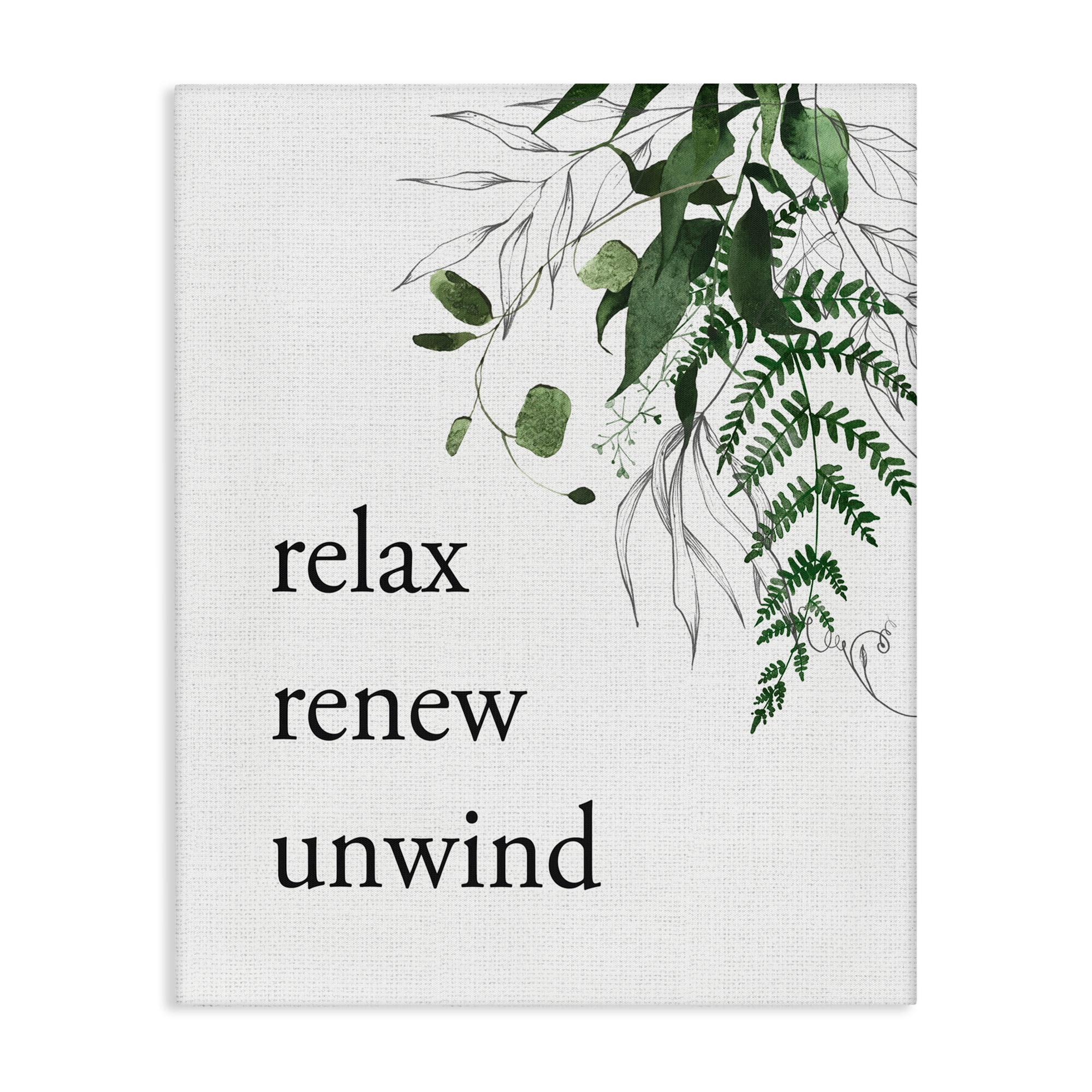 Relax Renew Unwind with Foliage Canvas Wall Art, design by Lettered and Lined