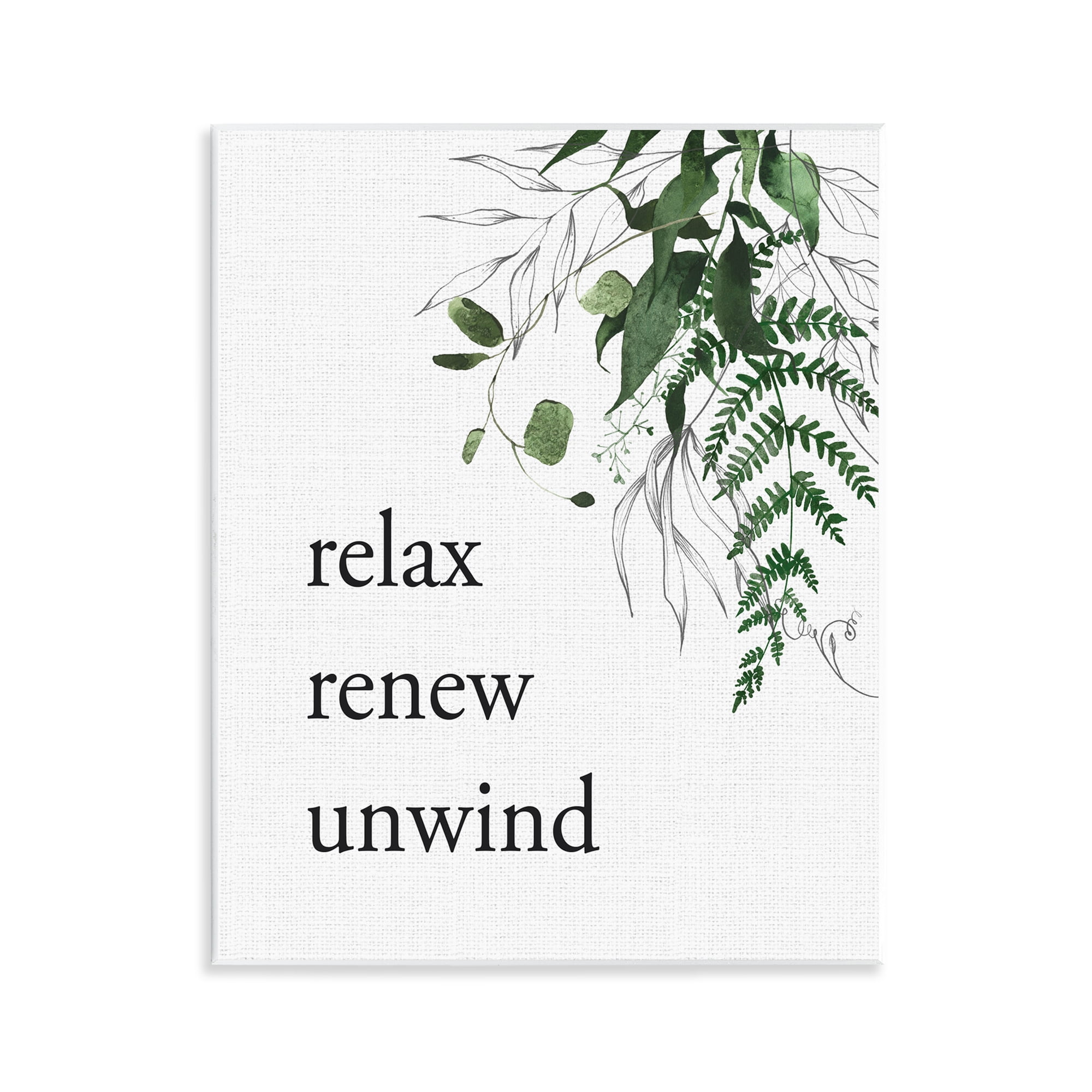Relax Renew Unwind with Foliage Wall Plaque Art, design by Lettered and Lined