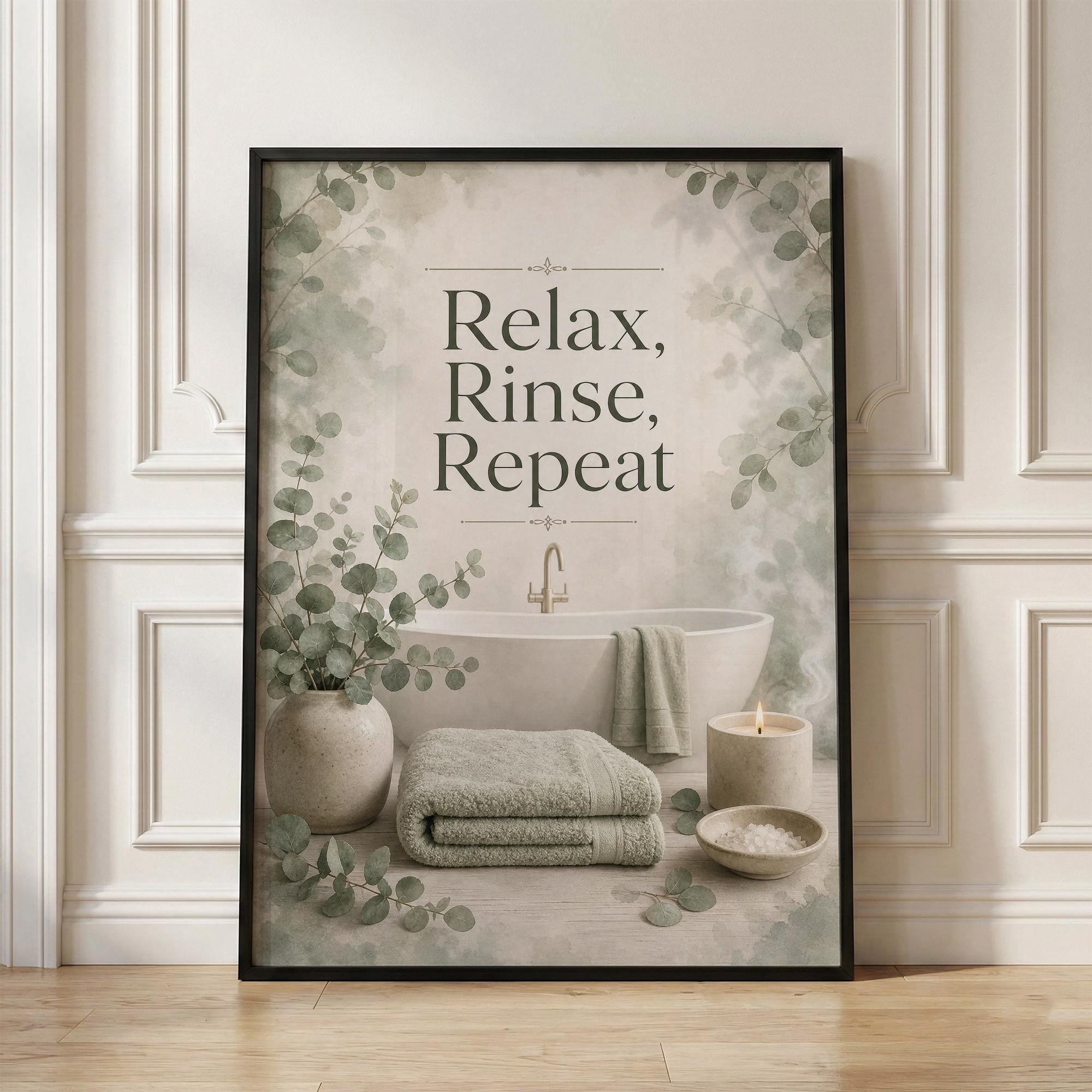 Relax Rinse Repeat Bathroom Art Spa Bathroom Eucalyptus Bath Poster ...