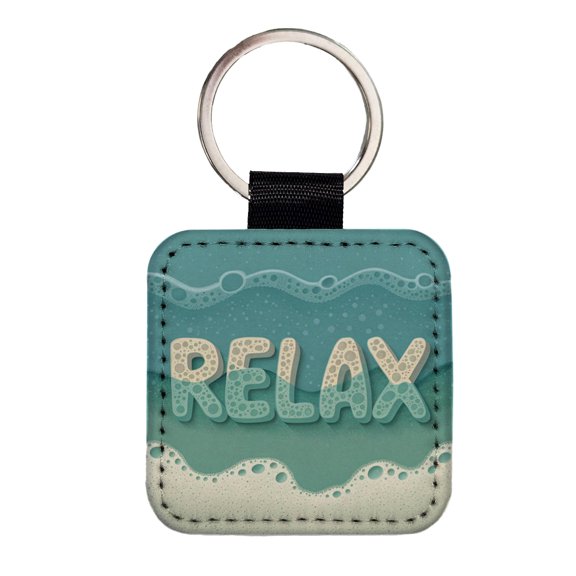 Relax Sea Foam Ocean Beach Faux Leather Square Keychain
