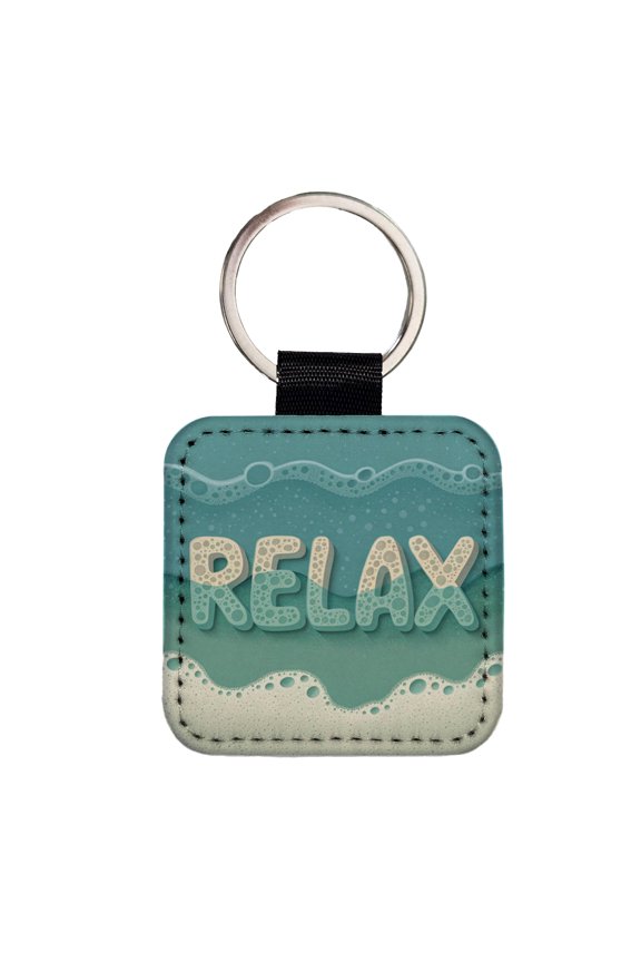 Relax Sea Foam Ocean Beach Faux Leather Square Keychain